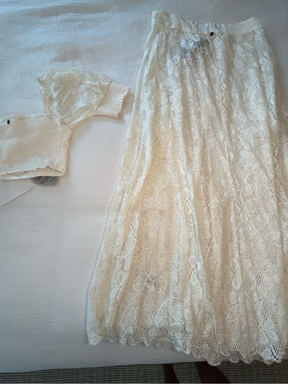 Women's Cream Lace Maxi Skirt – Elegant Floral Design